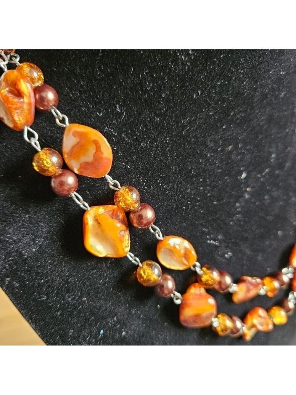 Vintage 80s Agate Stone Nugget 2-Strand Necklace - Picture 3 of 7